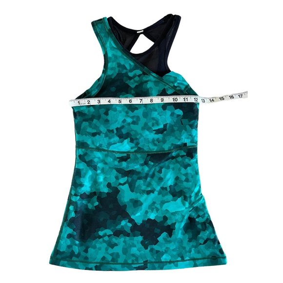 Lululemon Meshed Up Tank 2 IN 1 Top Size 4 Green Black Clouded Dreams Teal RARE! - Picture 9 of 12